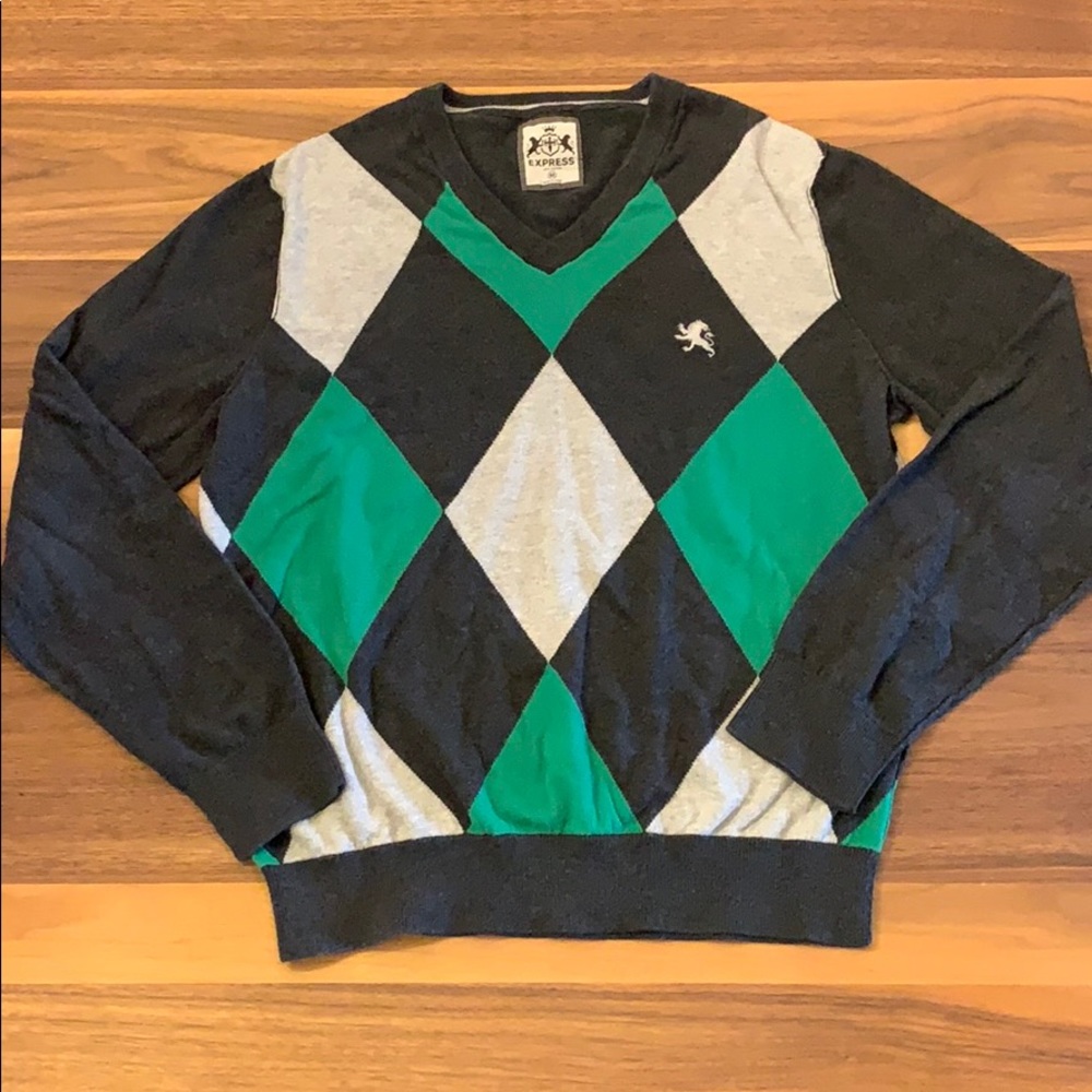Express - Argyle V-Neck Sweater - M